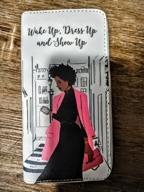 Wake Up Dress Up and Show Up Wallet - Pink & Black Illustration
